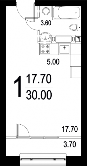 Студия 30 м²