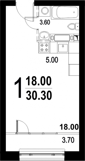 Студия 30.3 м²