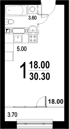 Студия 30.3 м²