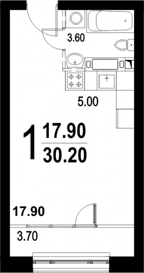 Студия 30.2 м²